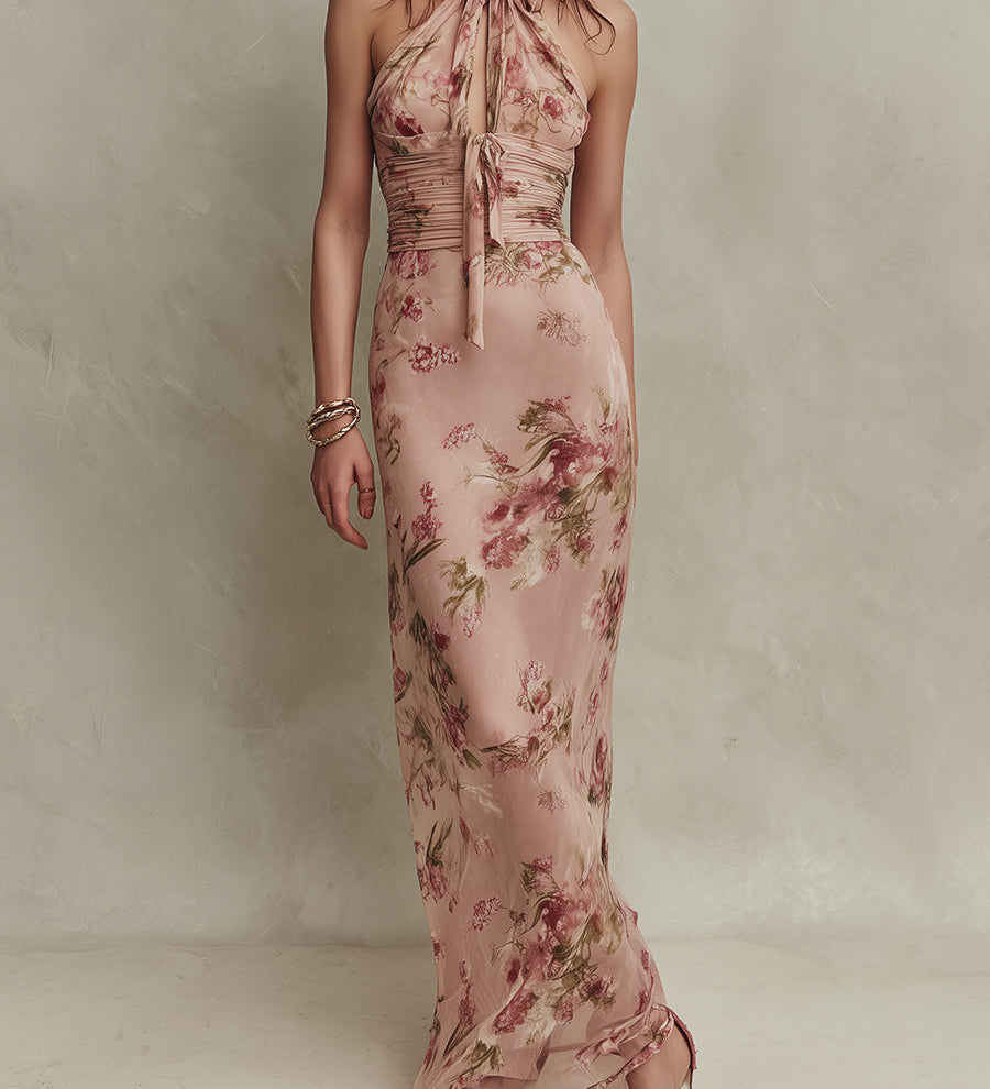 Maeve — Elegant Floral Print Chiffon Maxi Dress with Keyhole Neckline