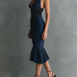 Clodagh — Elegant Halter Zipper Ruched Midi Dress