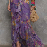 Sorcha — Elegant Purple Floral Chiffon Halter Maxi Dress