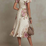 Siobhán — Elegant Retro Floral Satin Midi Dress