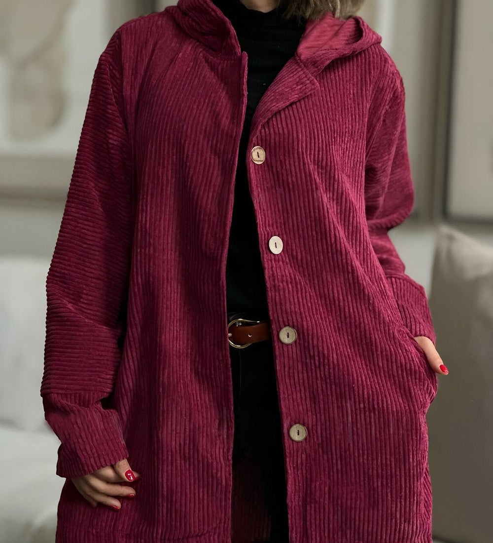 Catherine — Corduroy Hooded Cardigan