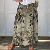 Niamh — Women's Retro Floral Art Linen Elastic waistband Pocket Skirt