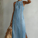 Caitlin — Retro Lace Denim Dress
