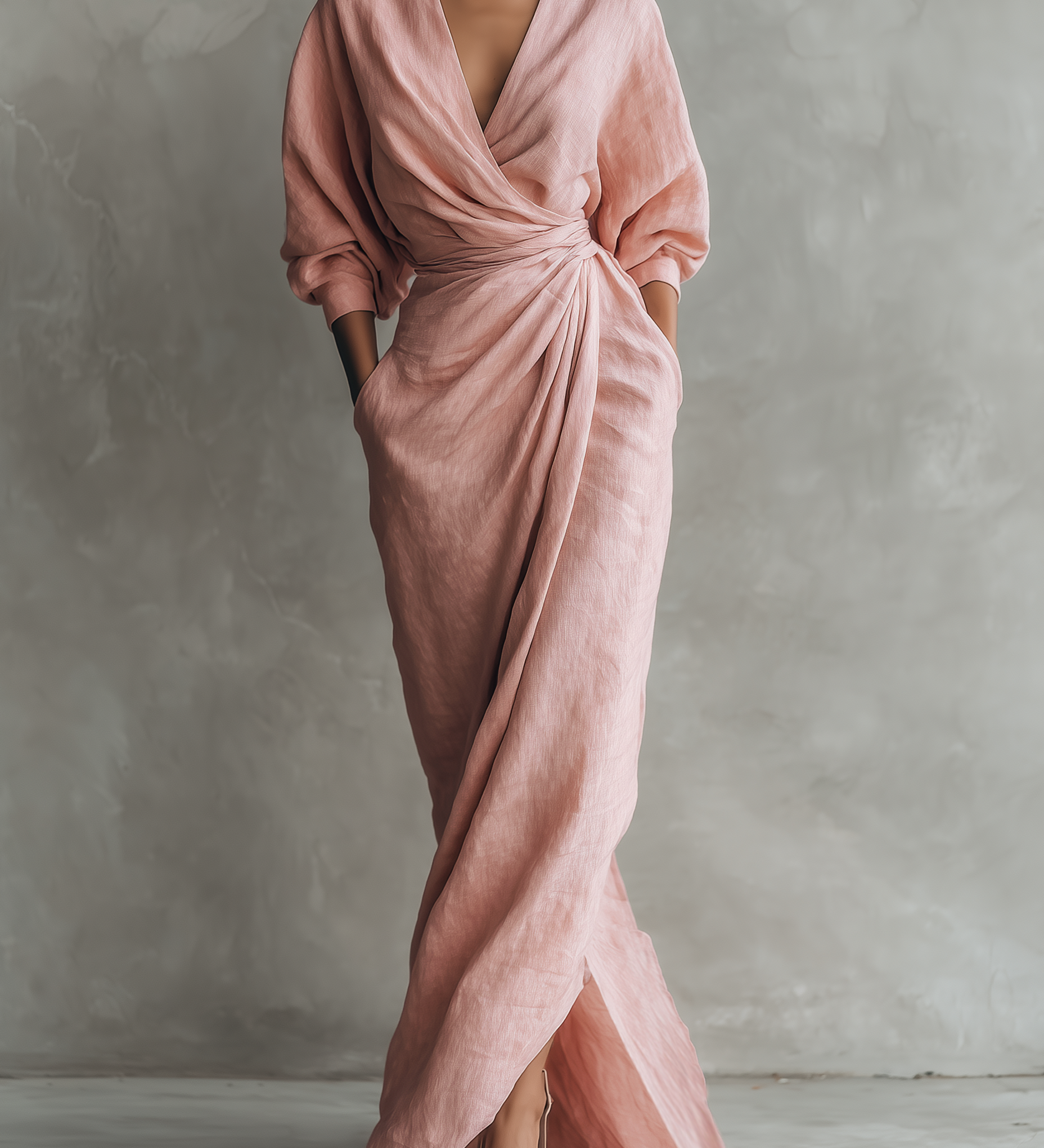 Bríd — Pink Linen Maxi Dress