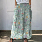 Chloe — Blooming Spring Floral And Bumble Bee Pattern Printed Women's Linen Pocket Skirt