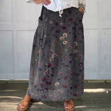 Angela — Women's Flower Art Print Linen Pocket Skirt