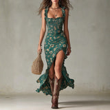 Eileen — Retro Boho Maxi Dress with Flowing Sleeves and Side Slit