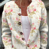 Caroline — Cardigan with Floral and Leaf Print and Buttons