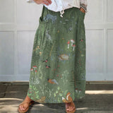 Leah — Woodland And Animals Pattern Printed Women's Linen Pocket Skirt