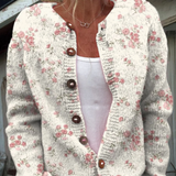 Florence — Cardigan with Pink Rose Print and Buttons