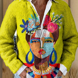 Bláthnaid — Cardigan with painted portrait print and buttons