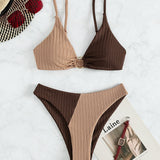 Deborah — Ribbed Two Tone High Leg Bikini