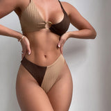 Deborah — Ribbed Two Tone High Leg Bikini