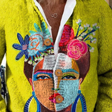 Bláthnaid — Cardigan with painted portrait print and buttons