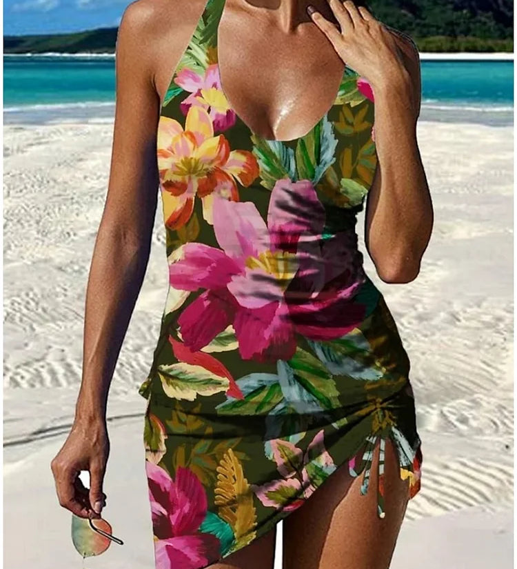 Emer — Floral Graphic Tankini with Shorts, Tummy Control Effect