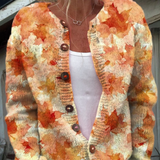 Aisling — Autumn cardigan with maple leaf print and buttons