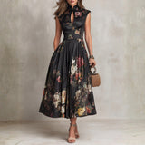 Catherine — Floral Keyhole Pleated Midi Dress