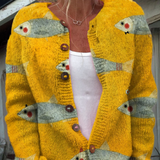 Beatrice — Vintage vest with fish and sardine print and buttons