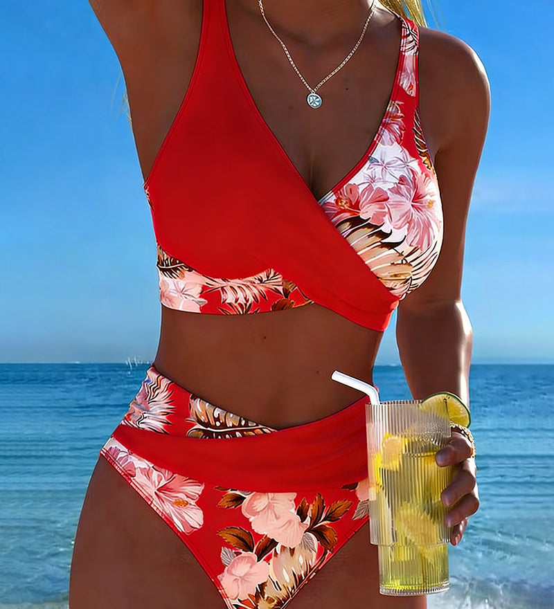 Denise — Bikini with Contrasting Floral Print and Slit