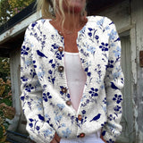 Denise — Cardigan with Navy Bird Print and Buttons