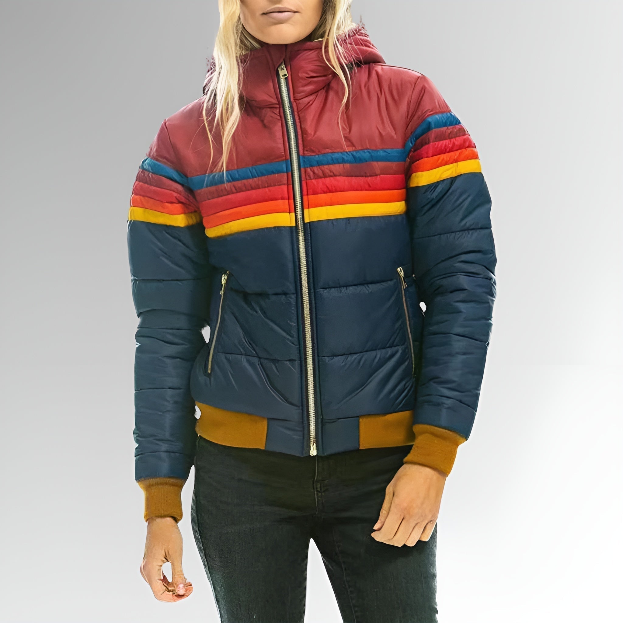 Audrey — Zip-Up Jacket with Rainbow Stripes