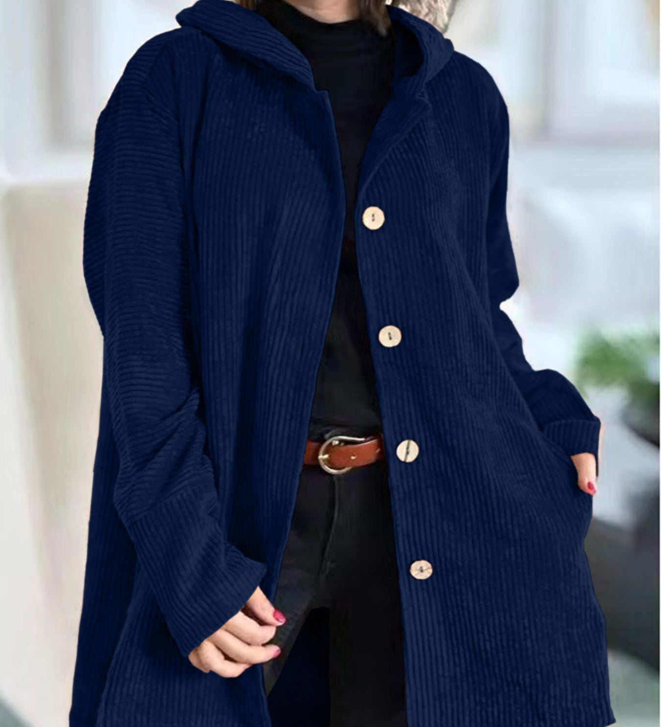 Catherine — Corduroy Hooded Cardigan