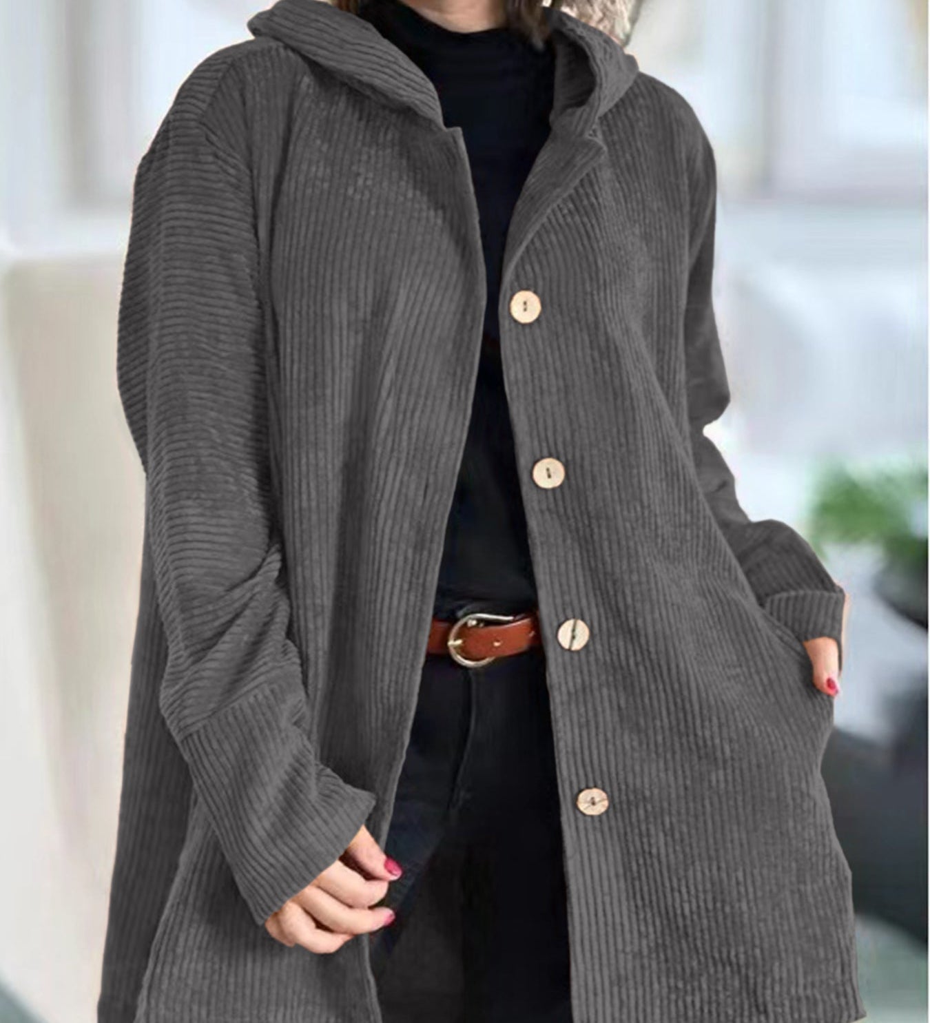Catherine — Corduroy Hooded Cardigan