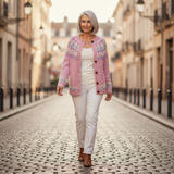Maura — Pink Jumper with Check Pattern