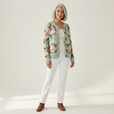 Josephine — Sage Green Cardigan with Rose Pattern