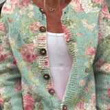 Josephine — Sage Green Cardigan with Rose Pattern