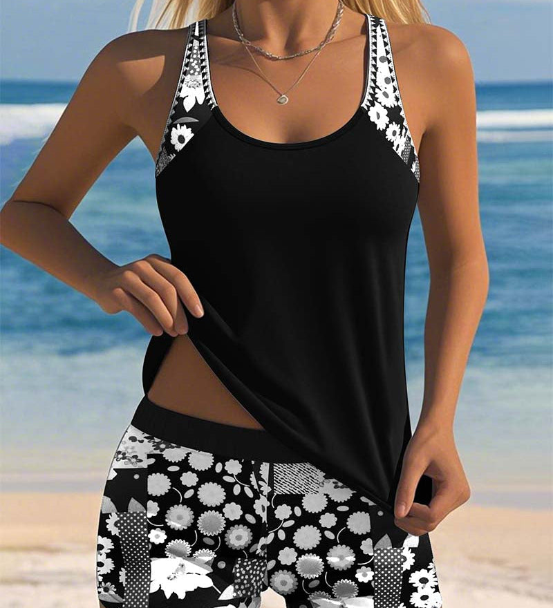 Mia — Swimsuit Tank Top with Printed Boxer Set