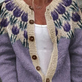 Jennifer — Knitted cardigan with floral pattern on the yoke