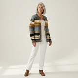 Audrey — Cardigan with stripes in blue & mustard yellow