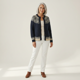 Hannah — Dark Blue Cardigan with Snowflake Pattern