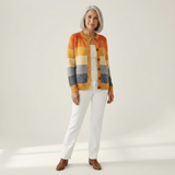 Megan — Cardigan with block pattern in mustard & blue
