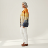 Megan — Cardigan with block pattern in mustard & blue