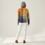 Megan — Cardigan with block pattern in mustard & blue