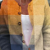 Megan — Cardigan with block pattern in mustard & blue