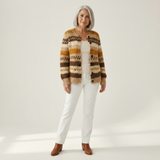 Bríd — Cardigan with Stripes in Brown & Cream