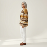 Bríd — Cardigan with Stripes in Brown & Cream