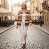 Bríd — Cardigan with Stripes in Brown & Cream