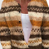 Bríd — Cardigan with Stripes in Brown & Cream