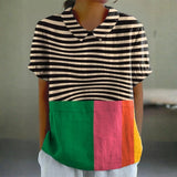 Sheila — Bold Striped Blouse with Colour Block