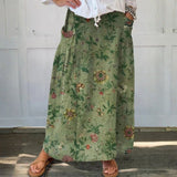 Pamela — Women's Retro Art Print Linen Pocket Skirt