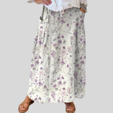 Maeve — Women's Vintage Floral Art Linen Elastic waistband Pocket Skirt