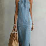 Caitlin — Retro Lace Denim Dress