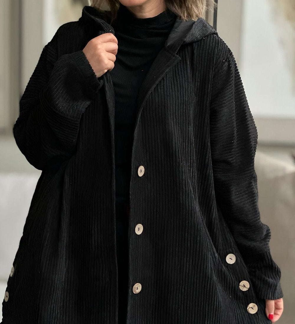 Catherine — Corduroy Hooded Cardigan