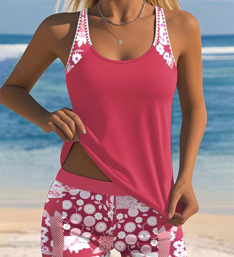 Mia — Swimsuit Tank Top with Printed Boxer Set