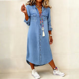 Nora — Casual Elegant Long Denim Shirt Dress
