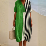 Ella — Vibrant Green Dress with Black Stripes